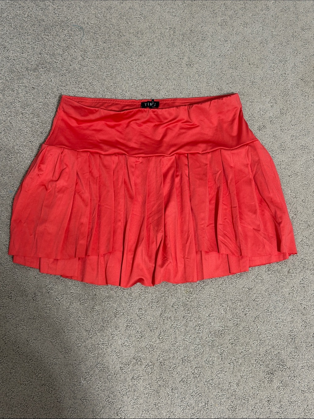 Timing Coral Red Pleated Skater Mini Skirt